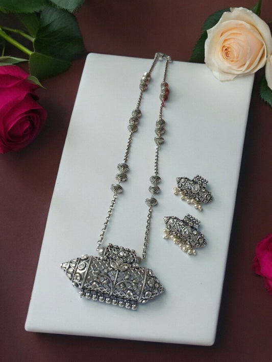 Avira Silverlook alike zircon long chain necklace set