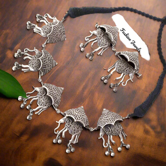 Silverlook alike Brass Elephant Choker set