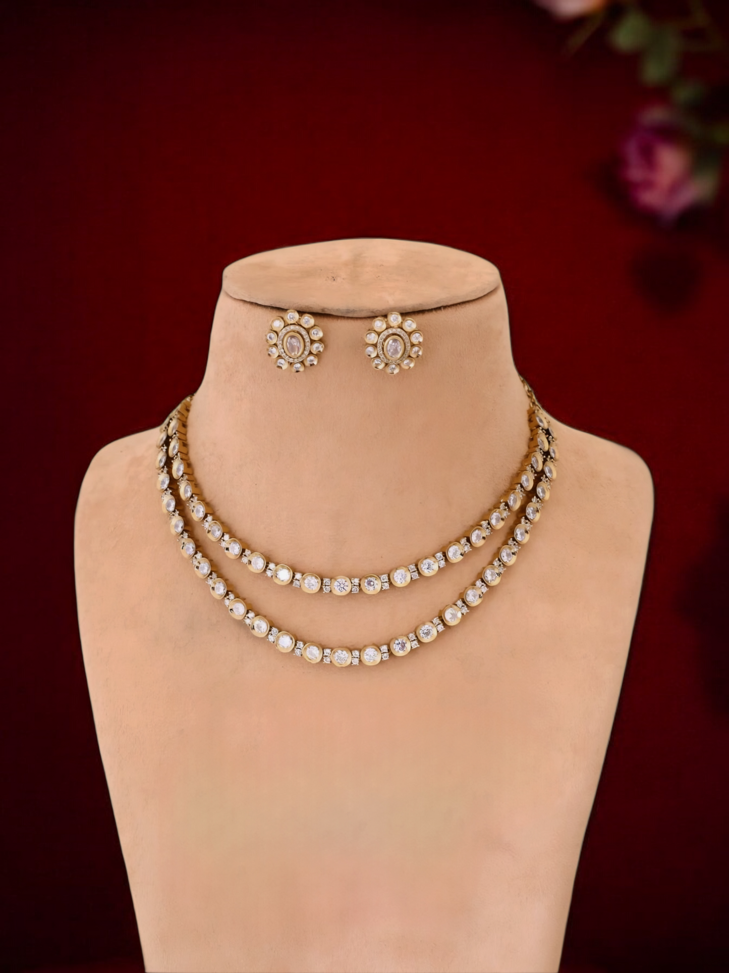 Muskan Victorian Moissanite two layered premium Necklace set