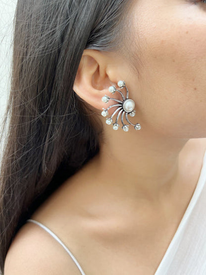 Silver Pearl Statement studs