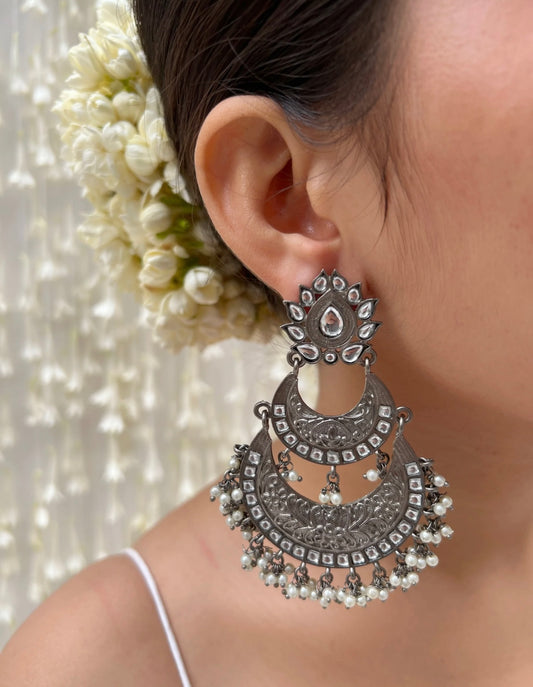 Aisha Kundan Pearl Statement Chandbali - Fashion Jewels