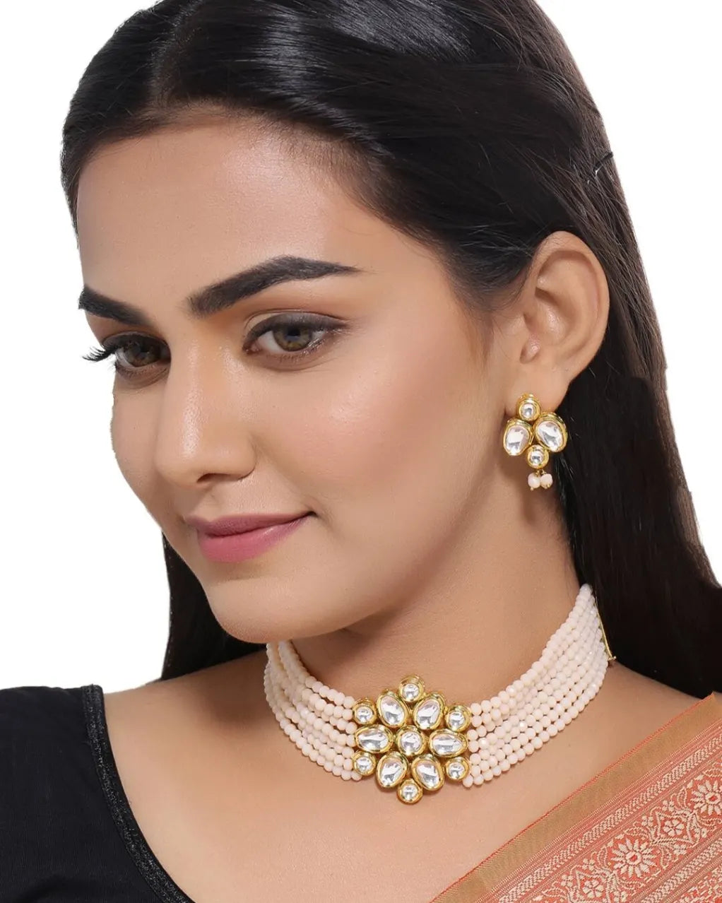 Aishwarya Premium Kundan pastel peach Choker set - Fashion Jewels