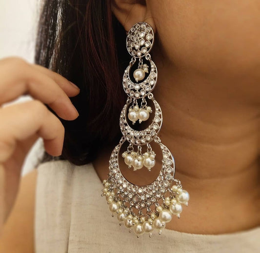 American Diamond pearl lightweight Chandbali - Fashion Jewels