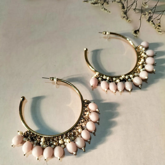 Ananya Golden peach beads pearl Hoops - Fashion Jewels
