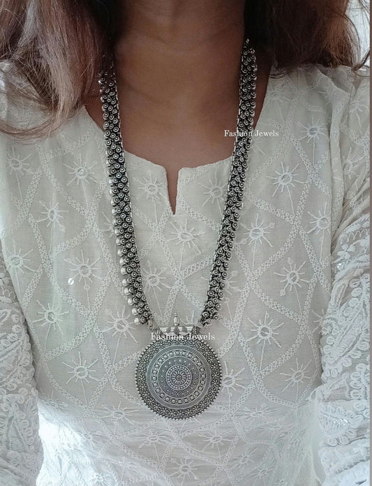 Anjana Silver boho long Pendant Necklace - Fashion Jewels