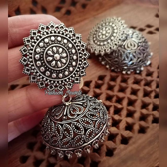 Beautiful Silver intricate Jhumka - Fashion Jewels