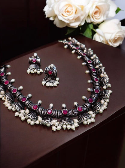 Elina Ruby stone Pearl Jhumki Necklace set