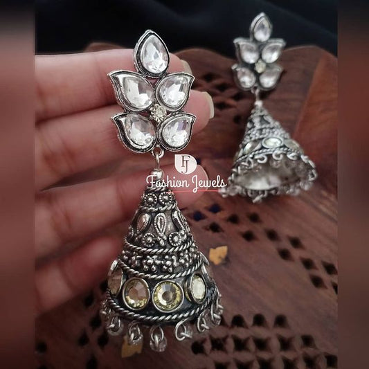 Dhara Silver kundan conical jhumka - Fashion Jewels