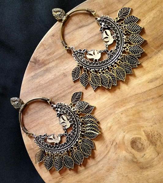 Dualtone Peacock leaf designed Chandbali - Fashion Jewels