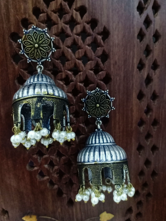 Dualtone Pearl Mahal Jhumka - Fashion Jewels