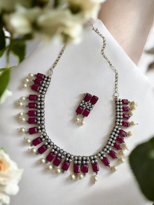 Ruby pearl German Silver Necklace set