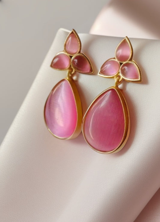 Gauri Pink stone Lightweight Earrings - Fashion Jewels