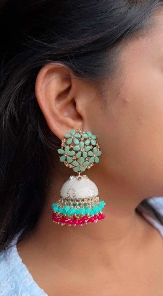 Ghazal Meenakari beads festive Jhumka - Fashion Jewels