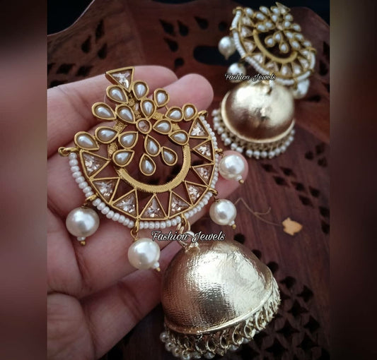 Golden Ad reverse Pearl Jhumka - Fashion Jewels