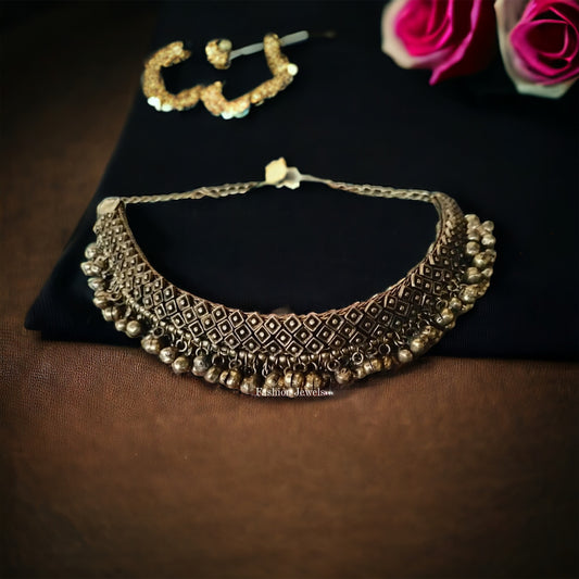 Golden Broad Ghunghroo Choker - Fashion Jewels