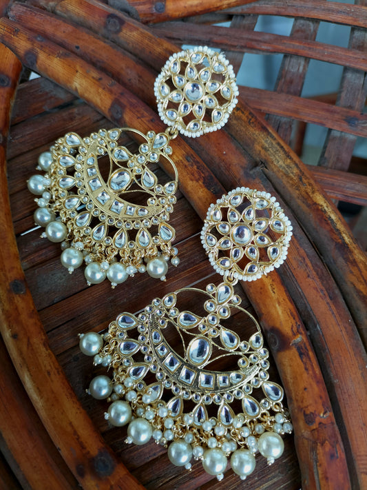 Golden Kundan pearl lightweight festive Chandbali - Fashion Jewels