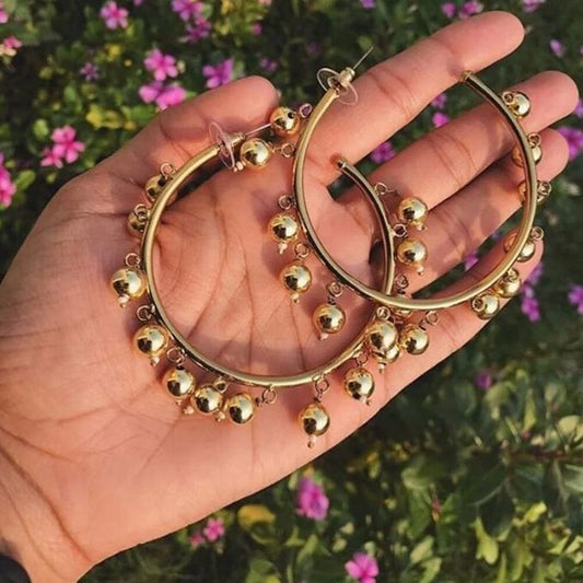 Golden beads Statement hoops - Fashion Jewels