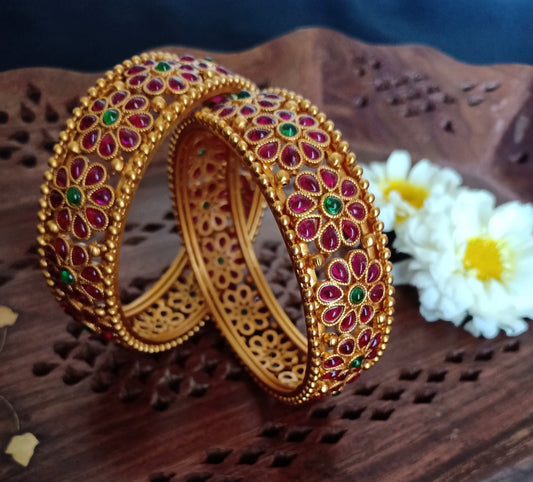 Golden kemp flower kada bangles - Fashion Jewels