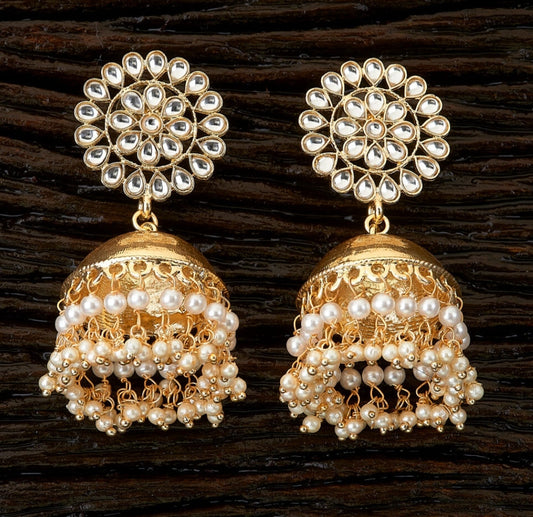 Golden kundan lightweight Jhumka - Fashion Jewels