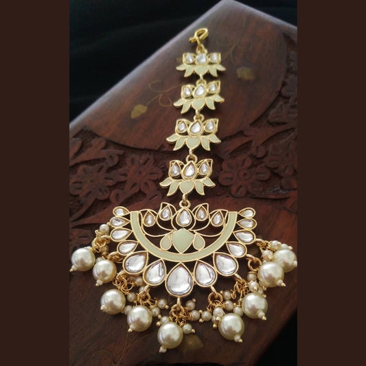 Golden kundan mint pearl Chand Mangtika - Fashion Jewels