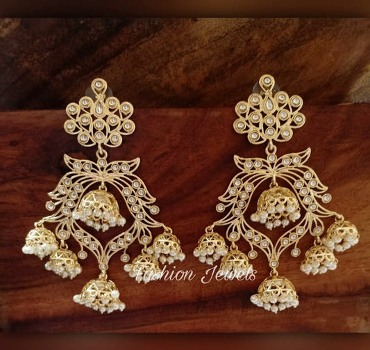 Golden kundan pearl jhumki chandlier - Fashion Jewels