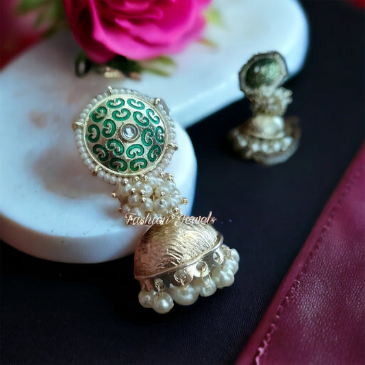 Golden pearl Green jhumka - Fashion Jewels