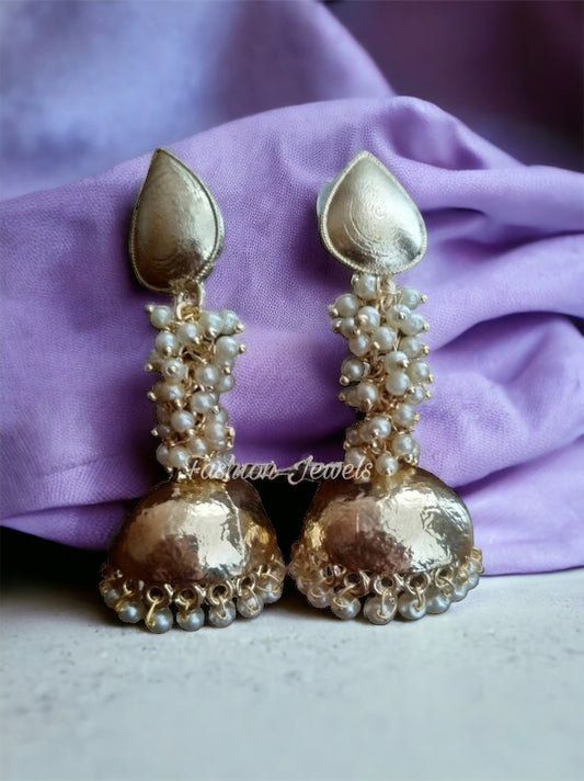 Golden pearl matte jhumka - Fashion Jewels