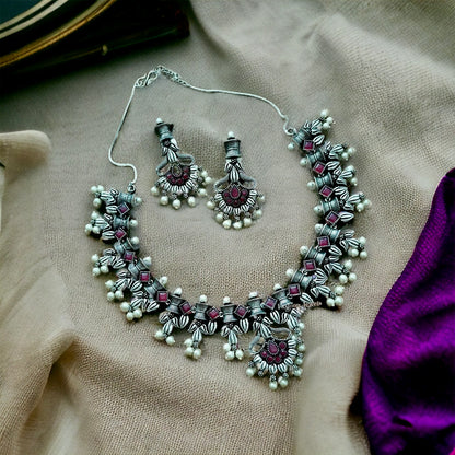 Guttapusalu Ruby stone pearl Necklace set - Fashion Jewels