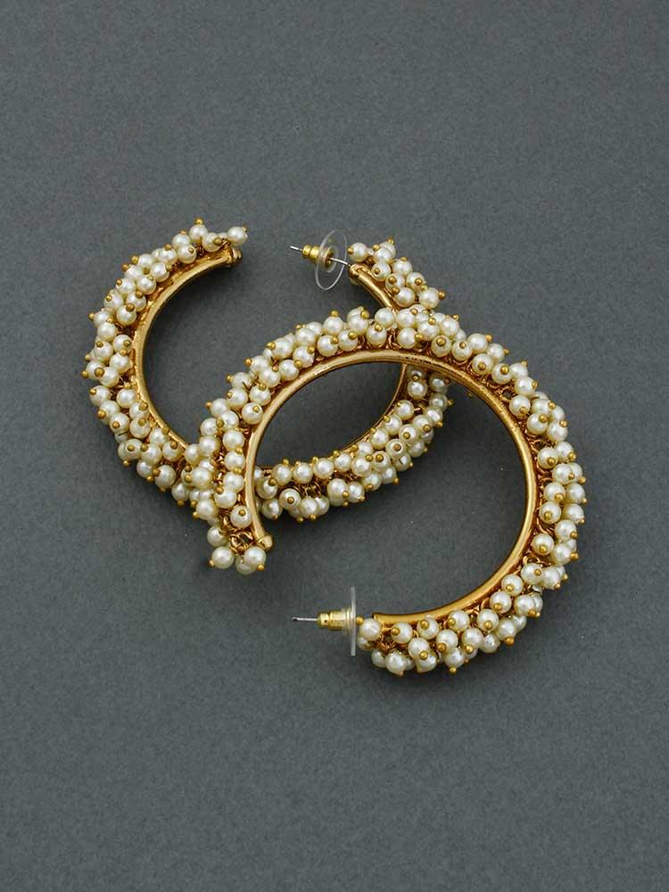 Hina Golden pearl Premium hoops Earrings - Fashion Jewels