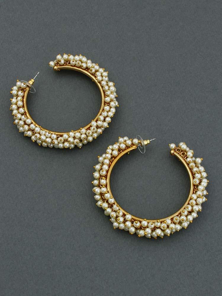 Hina Golden pearl Premium hoops Earrings - Fashion Jewels