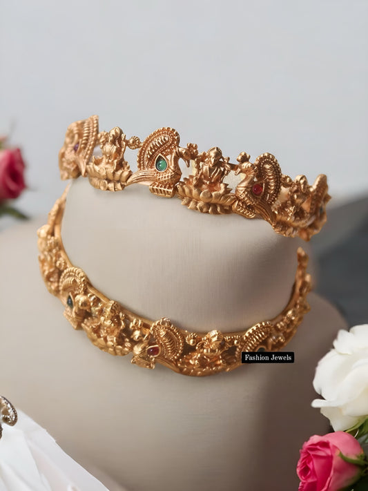 Golden matte Lakshmi peacock bangles set (Pair)