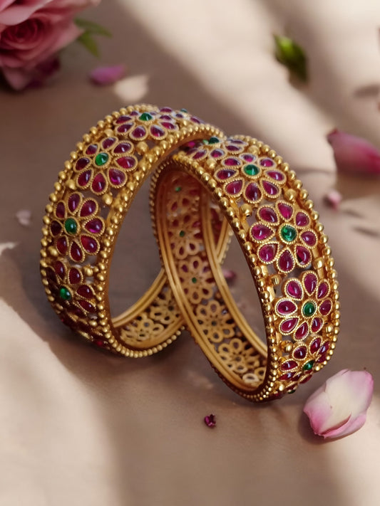 Golden kemp flower kada bangles