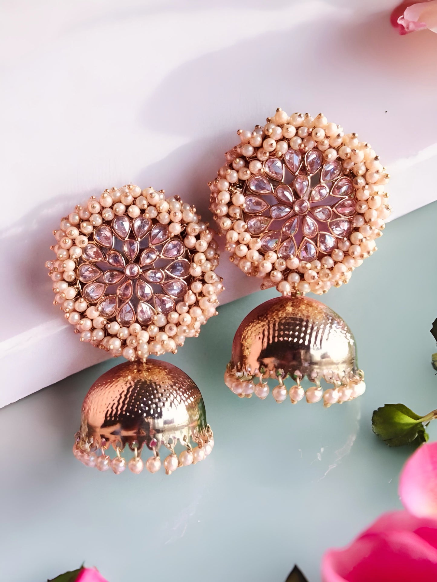 Suhana Golden Festive Pearl Cluster Jhumka