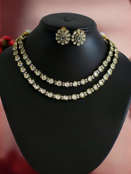 Muskan Victorian Moissanite two layered premium Necklace set