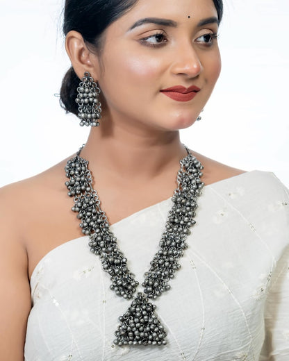 Tina Datta inspired Silver Ghunghroo Necklace set