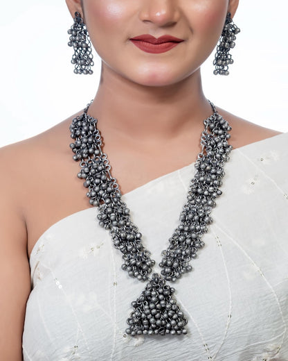 Tina Datta inspired Silver Ghunghroo Necklace set