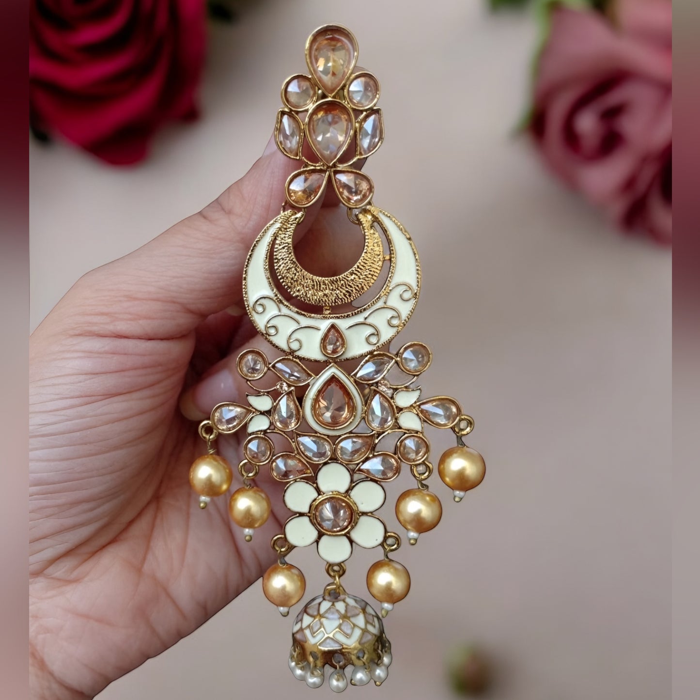 Radhika Adstone pastel Meenakari Golden pearl Chandbali