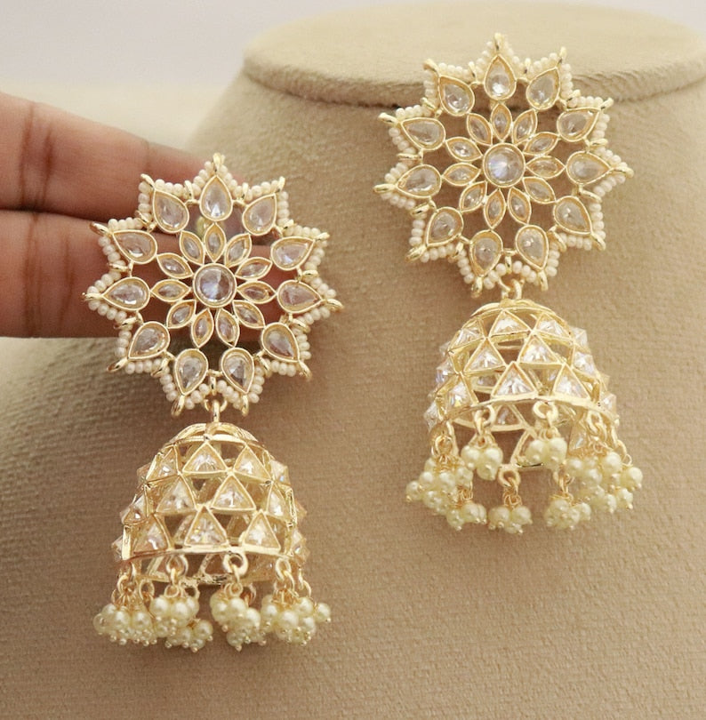 Gorgeous Star designed Statement AD reversed pearl detailing Jhumka