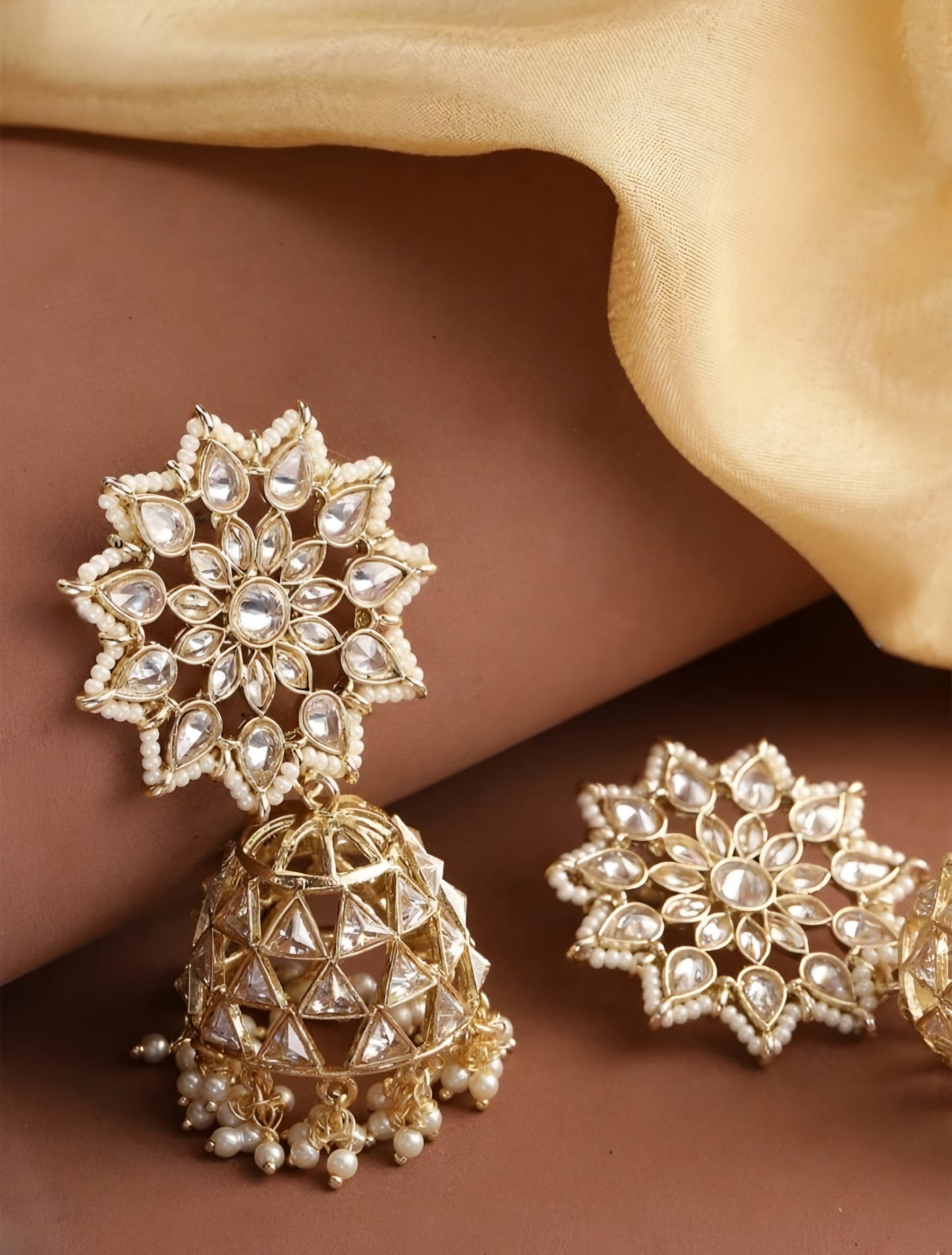 Gorgeous Star designed Statement AD reversed pearl detailing Jhumka