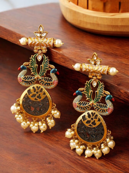 Premium kundan Peacock pearl Lightweight Chandbali