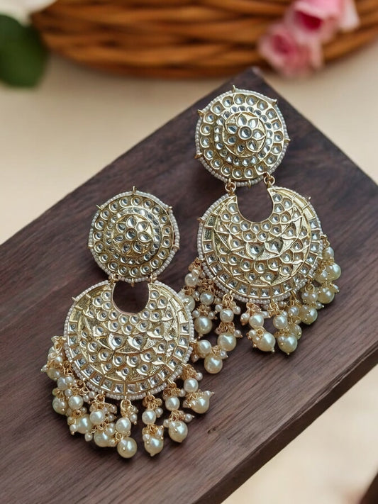 Sanjeeda Sheikh inspired Golden Kundan pearl statement chandbali