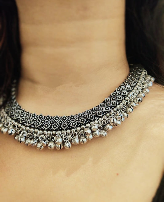 Inaya Silver Ghunghroo Choker - Fashion Jewels
