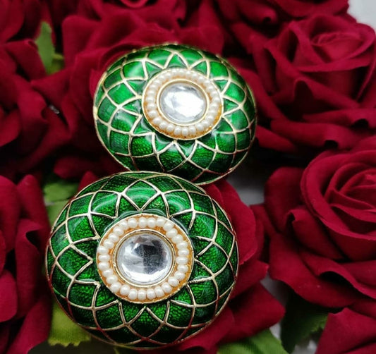 Kundan pearl detailing Green stud - Fashion Jewels