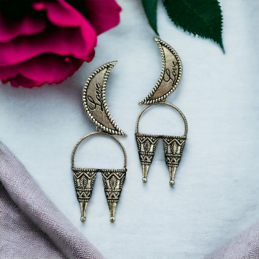 Love Designer Silver Oxidised Earring - Fashion Jewels