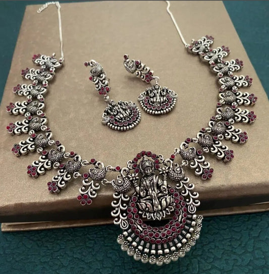 Mahadevi Silver Ruby Necklace set - Fashion Jewels