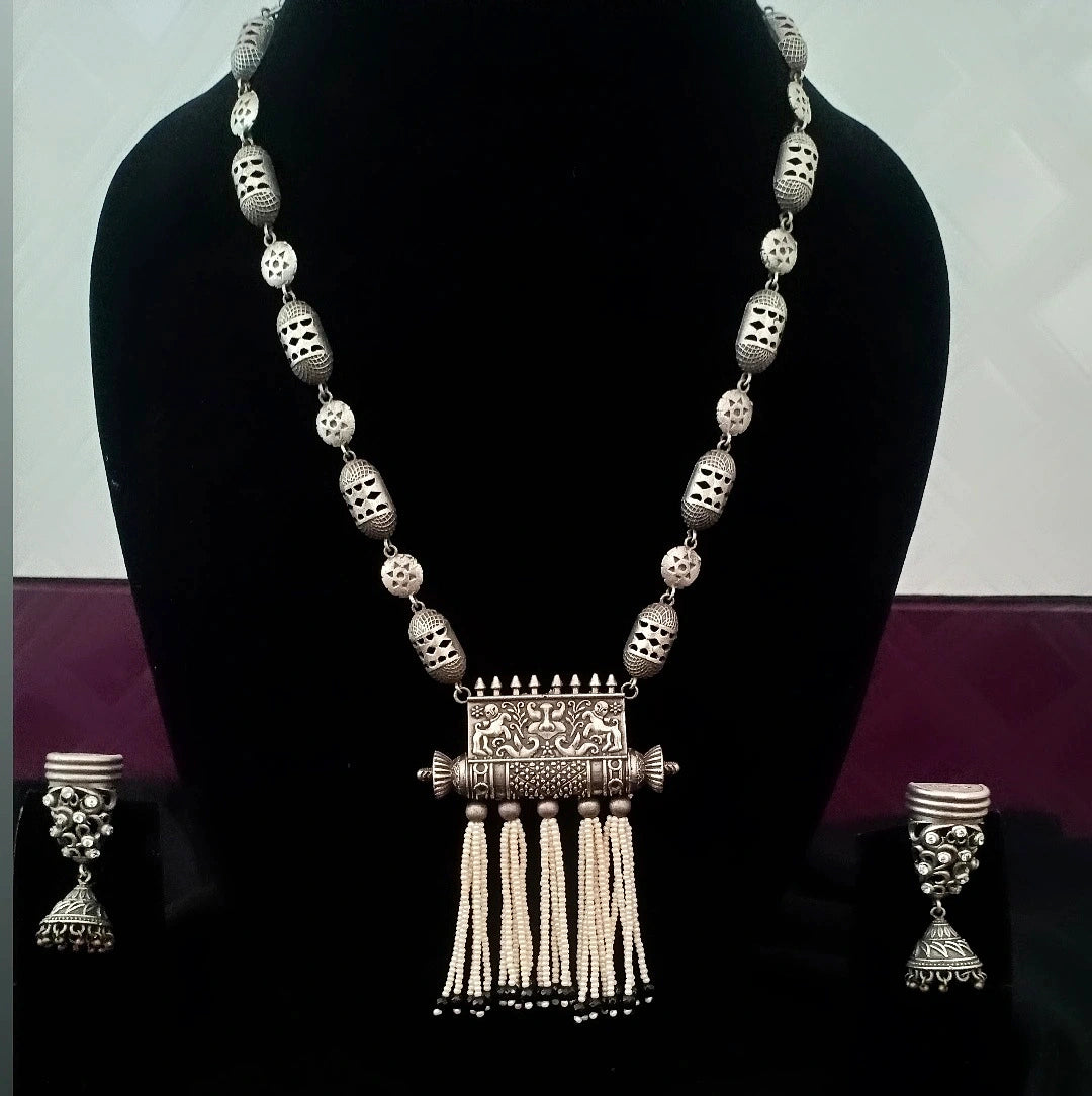 Meena Silverlook alike Pearl zircon Necklace set - Fashion Jewels