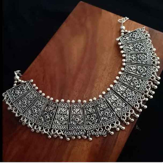Neha Silver broad Choker - Fashion Jewels