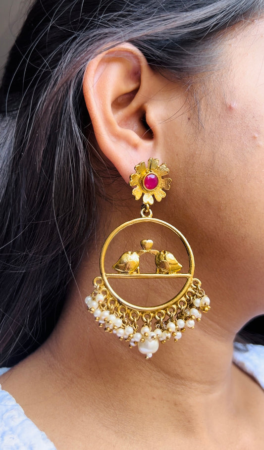 Panchi Golden pearl chandbali - Fashion Jewels