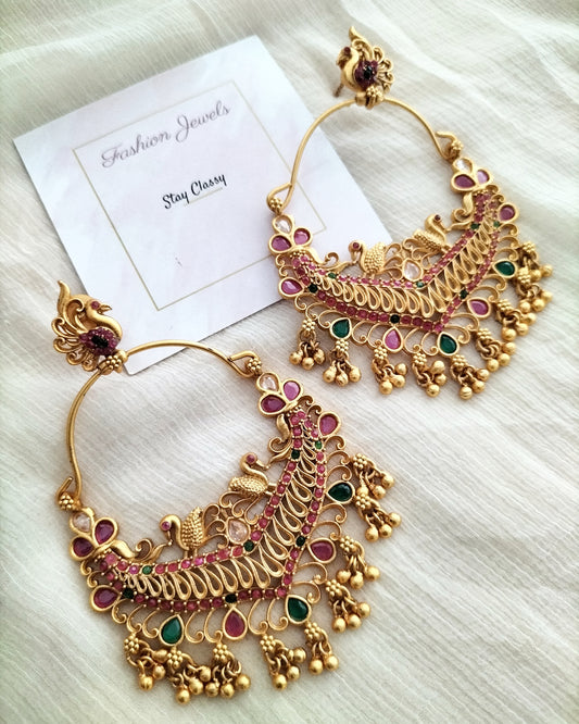 Peacock Real Kemp matte golden Chandbali - Fashion Jewels