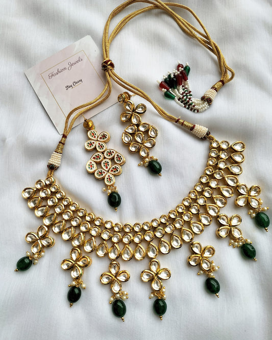 Premium Bollywood style Real Kundan Necklace set with Meenakari work - Fashion Jewels